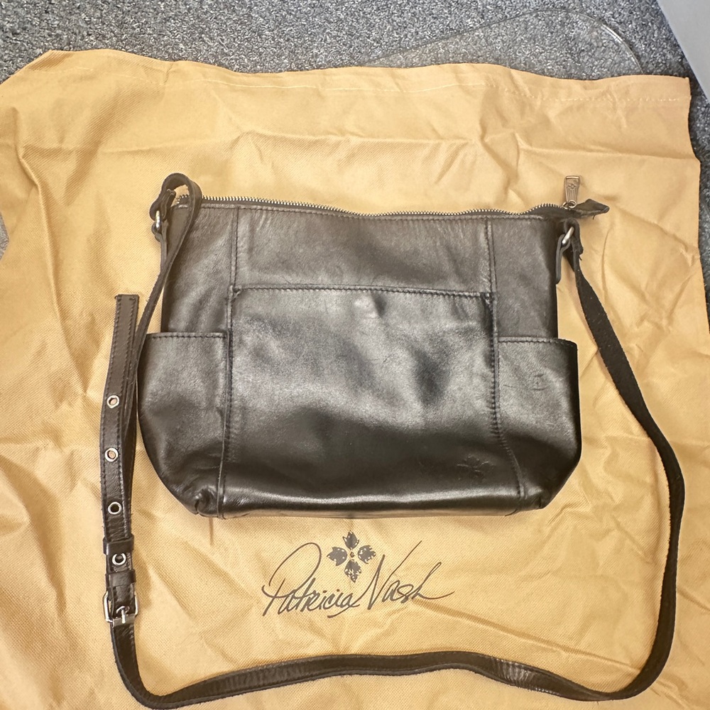 Patricia Nash Black 100% Leather Satchel Crossbody Bag.